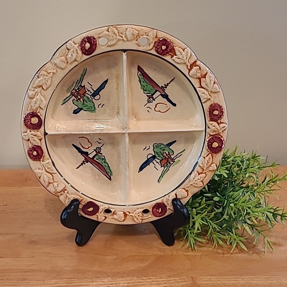HOTTA YU SHOTEN & CO. Vintage 40s Handpainted Four Section Divided Plate, Japan